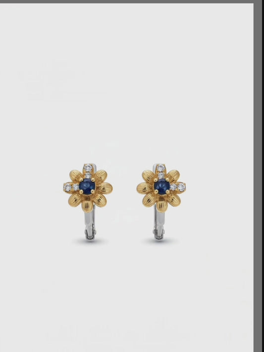 サファイア＆ジルコンフラワーフープピアス